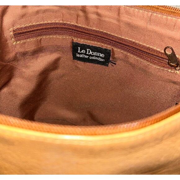 Le Donne‎ Leather Carefree Top Zip Camel Brown Colombian Leather Crossbody Bag - Picture 10 of 10